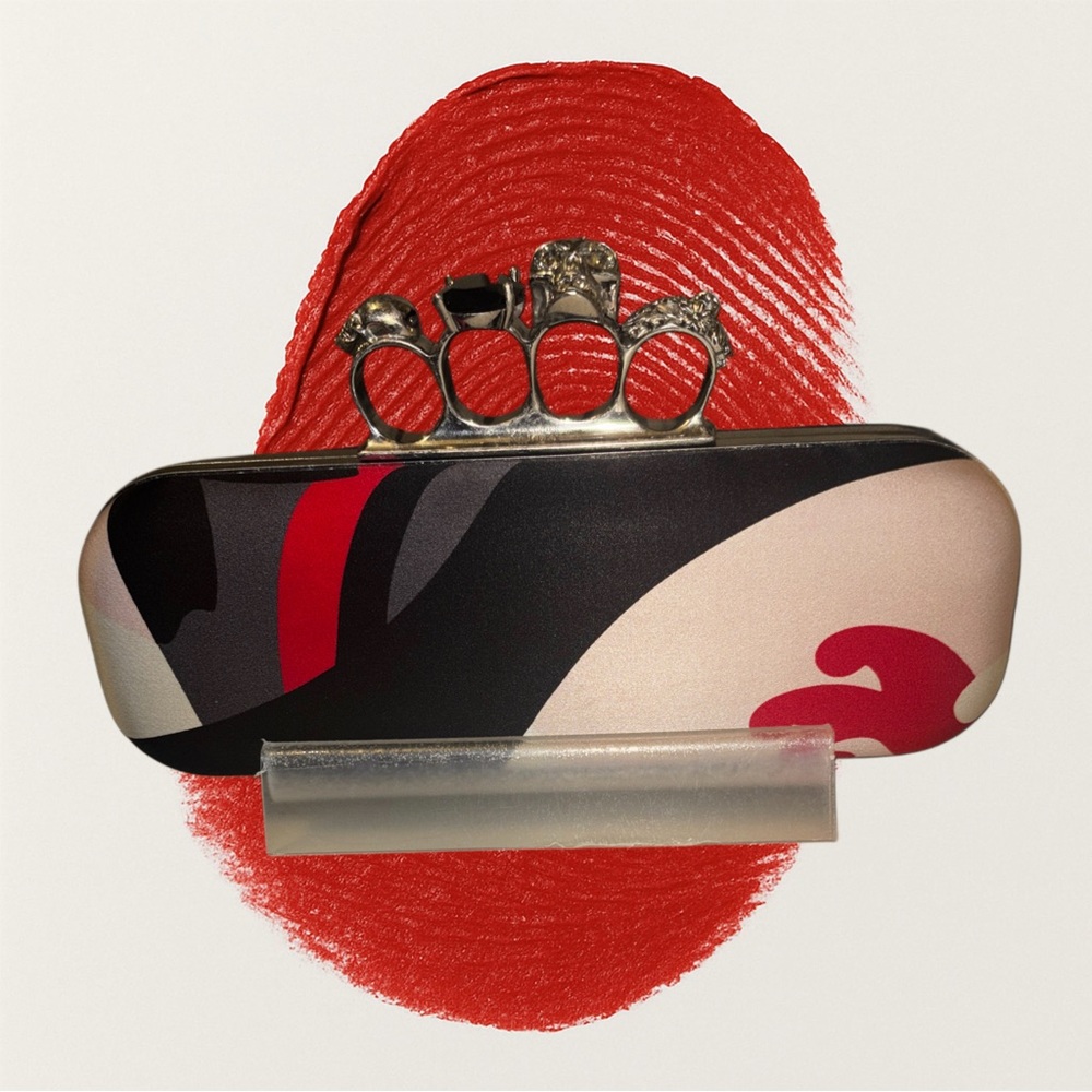 Alexander McQueen Black and Red Graphic Knuckle Skull Clutch